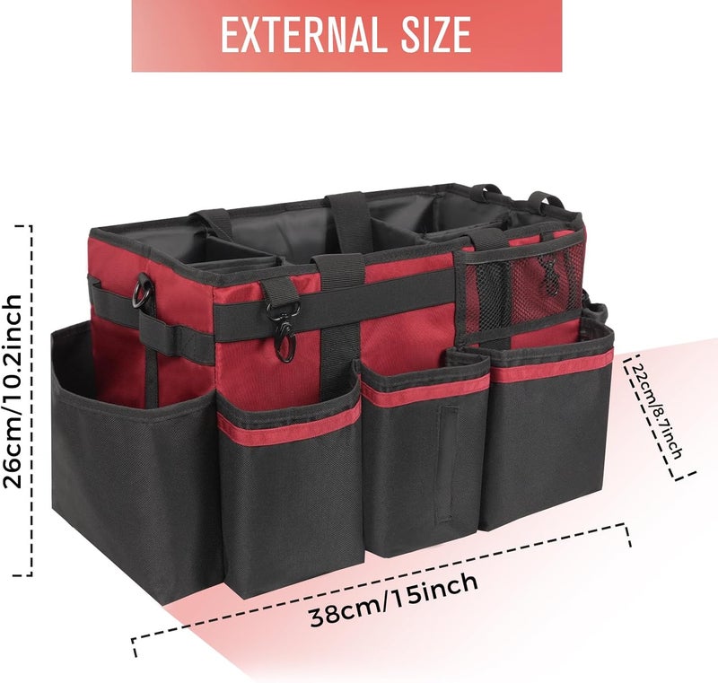 SCAVATA Wearable Cleaning Caddy, Cleaning Caddy Supplies Organizer with Handle & Shoulder Straps for Housekeepers, Under Sink & Car Cleaning Tool Organizers Bag with 4 Foldable Divider (Wine) - Image 5
